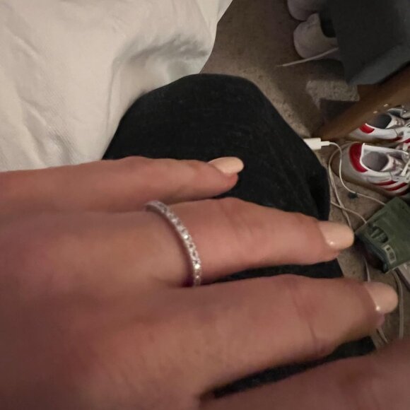 Neiman Marcus 14K White Gold Plated Pear Cubic Zirconia Eternity Engagement Ring - Picture 5 of 5